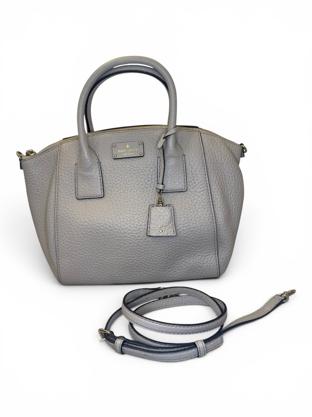 kate spade Gray Pebbled Leather Satchel with Removable Strap